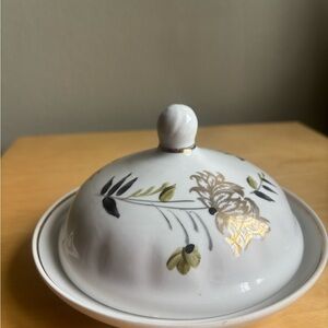 White Porcelain Dish with Gold Floral Accent